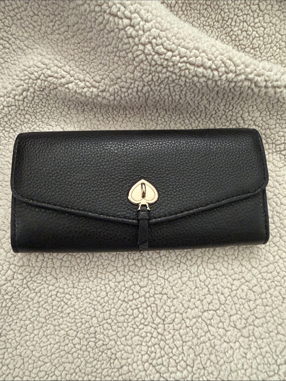 kate spade Black Pebbled Leather Wallet with Gold Spade Lock